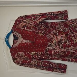 BCBGMaxAzria Red and Cream Paisley Blouse